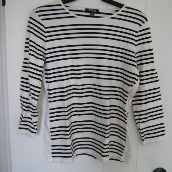 Chaps Off-white and Black Striped Top - Picture 1 of 4